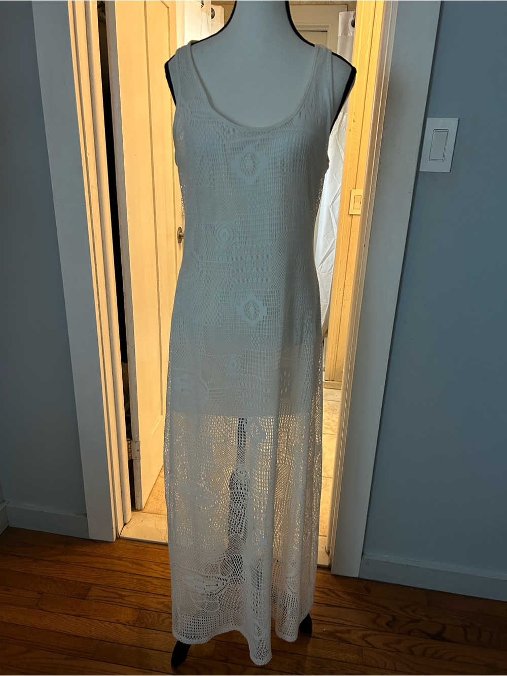 Sleeveless White Crochet Maxi Dress - Lightweight Summer Layer - Picture 4 of 9